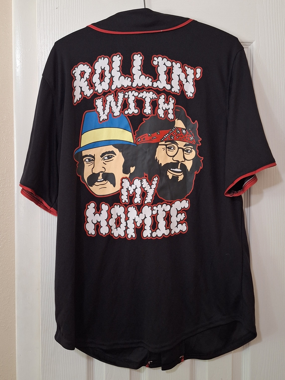 Cheech & Chong "Rollin' with My Homie" black baseball jersey Size Medium